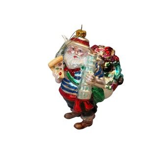 6" WORLD TRAVELER SANTA‎ Italy BLOWN GLASS CHRISTMAS ORNAMENT North Pole Trading